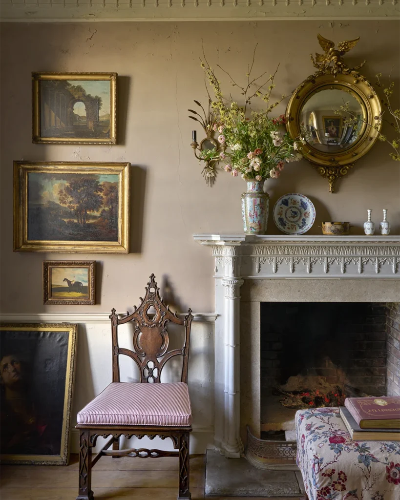 Fireplace - Silk Stripe Red and Ecru - Kensington Beige